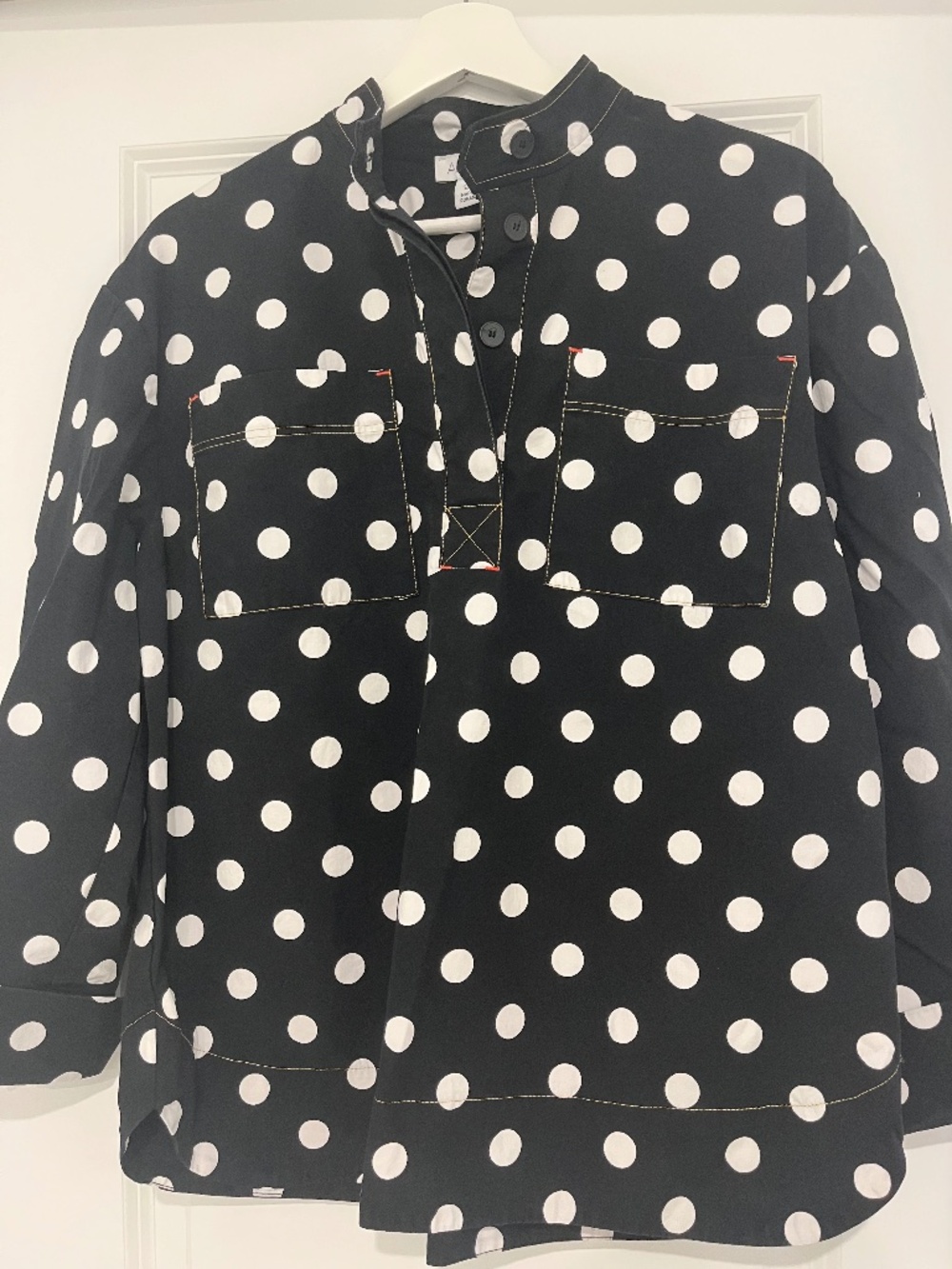 Aligne, Anthropologie black and white polka dot top
